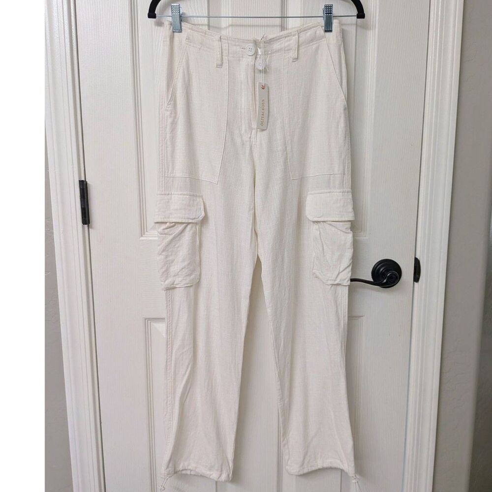 NEW Linen High-Waist Cargo White Linen Pants | SZ Small
